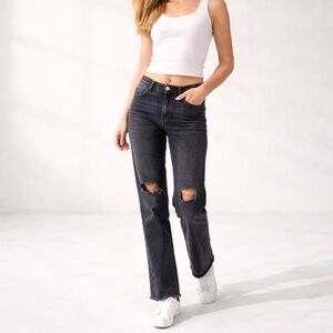 Wild Fable Size 00 High‎ Rise Distressed Straight Leg Jeans Black
